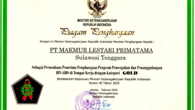 PT Makmur Lestari Primatama Raih Penghargaan Gold Program Pencegahan HIV-AIDS Dari Kementerian Ketenagakerjaan